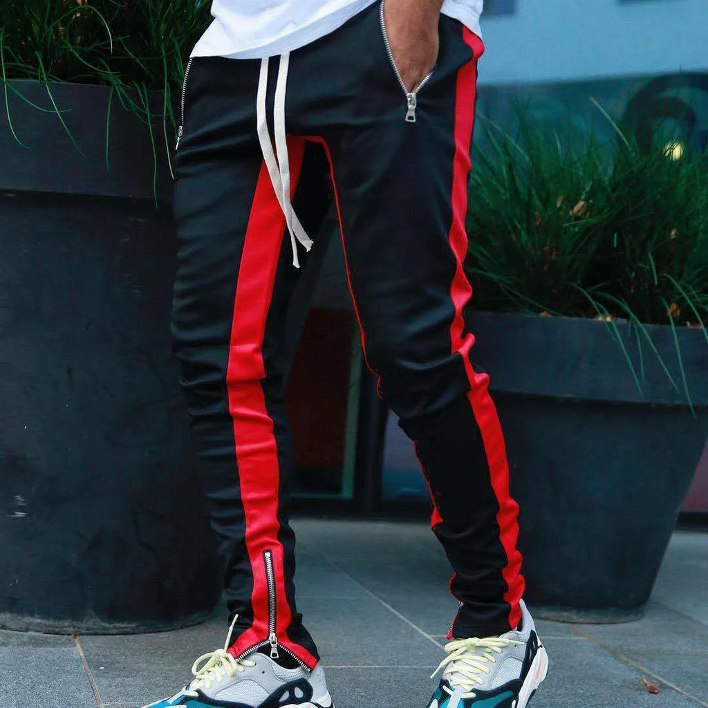 Men Sweatshirts Jogging Pants Men Casual Pants Men Stylish Color Block Zip Pockets Drawstring Sports Skinny Pants Trousers Pants