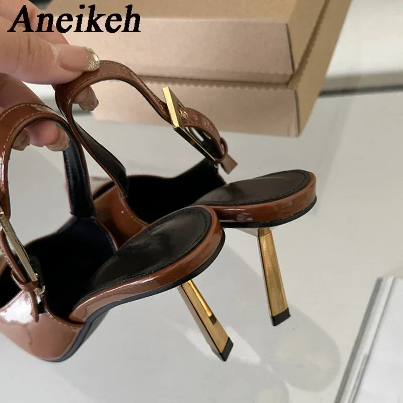 Aneikeh 2024 Summer New Band Women Pumps Shoes Fashion Shallow Slip On Slingback Sandals Thin High Heel Dress Sexy Pumps Shoes