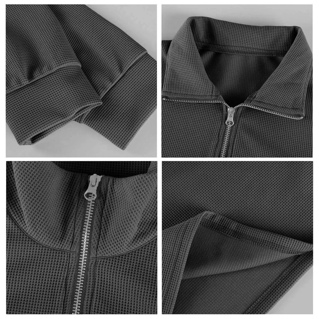 New Sweatshirts For Men Spring Waffle Long-sleeved T-shirt Men's Casual Loose Zipper Polo Collar Tees Tops Man Outwear