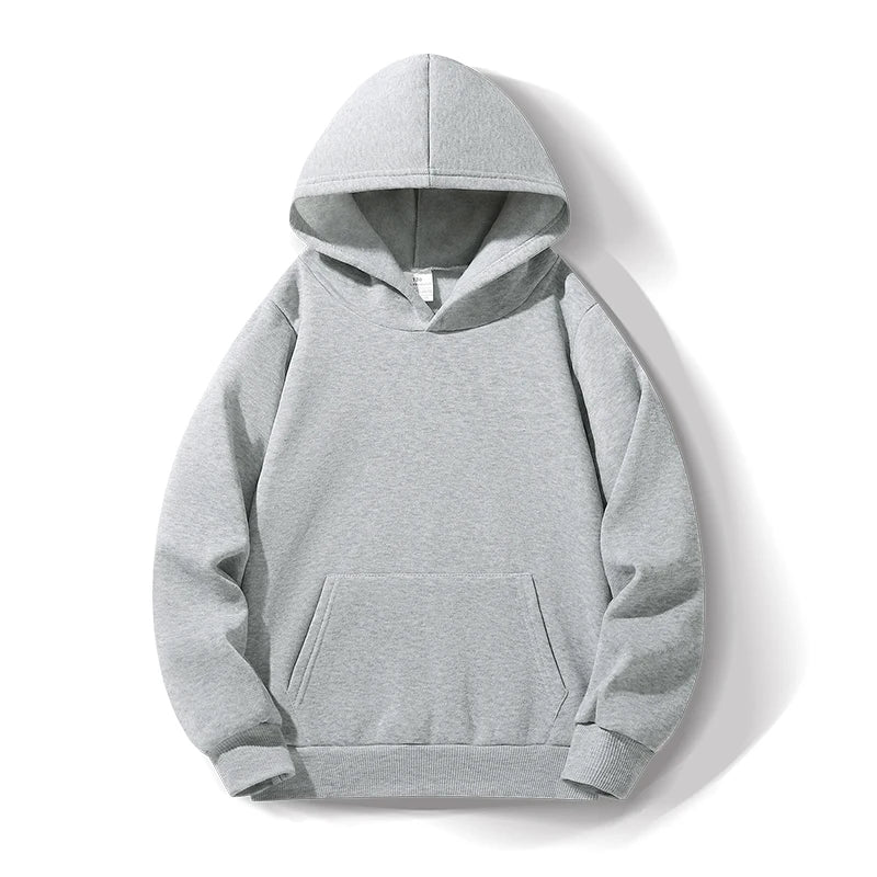 Boys' & Girls' Solid Color Hooded Sweatshirts - Warm, Comfortable, Fleece-Lined, Versatile Basic Style, Perfect as Gifts