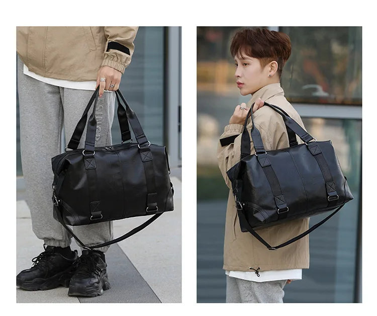 2023 New Men's Business PU Travel Handbag Soft Leather Texture Shoulder Bag Sports TrainingLarge Capacity Handheld Crossbody