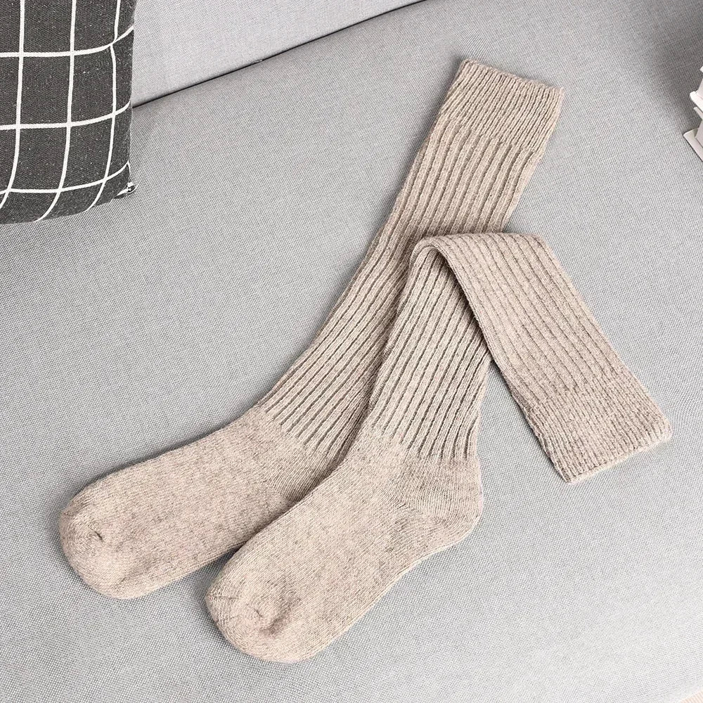 Women Soft Wool Long Socks Autumn Winter Cashmere Solid Knitted Stocking Skinny Casual Knee High Fluffy Warm Thicken Girls Socks
