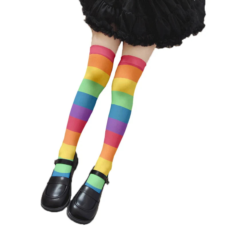 Fun rainbow striped stockings women's sexy fashion multicolor thigh high stockings Harajuku Kawaii girl romantic socks gift