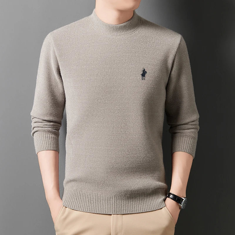 Designer Luxury Brand Men's Knit Pullover Pony Embroidered Sweater Winter British Business Fashion Trend Plush Thicken Menswear