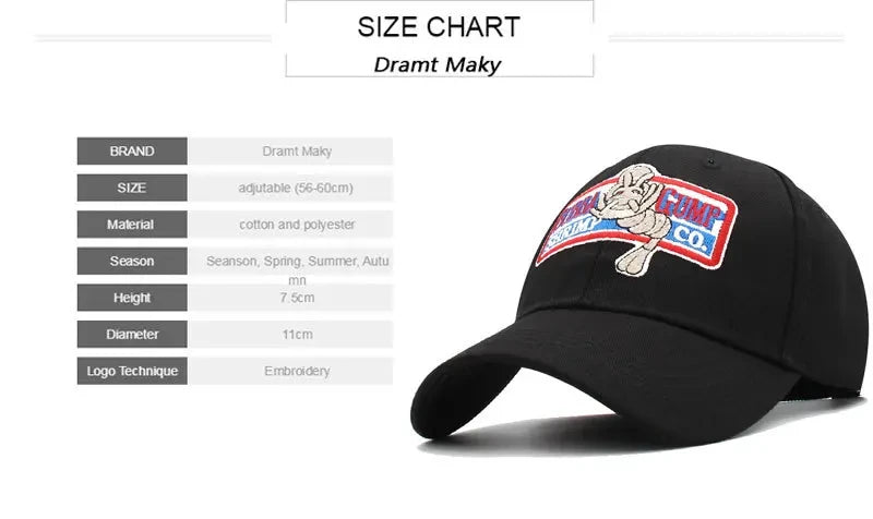 Baseball Caps Gump Shrimp CO. Snapback Hat Forrest Gump Costume Cosplay Embroidered Snapback Cap Unisex Summer Hats Adjustable