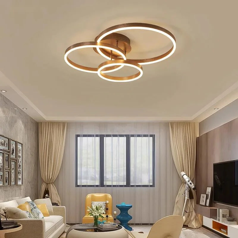 Household Gold Led Chandeliers 3 Circle Bedroom Metal Living Dining Room Lighting Chandelier Brown Glossy Lamp Home Indoor Lamps