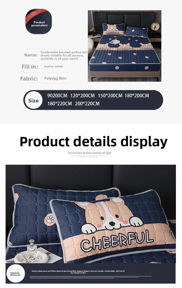 Quilted Bed Cover Cartoon Style Bedspread Elastic Mattress Protertor Thicken Bed Linen 매트리스커버 Home Bedsheets (No Pillowcase)