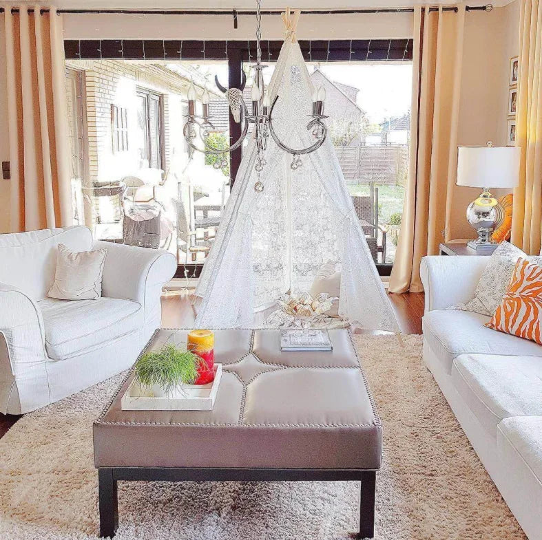 White Lace Teepee Tent for Kids Large Fairy Play House Indoor Wigwam Children Castle Wedding Party Photography Props Boho Decor