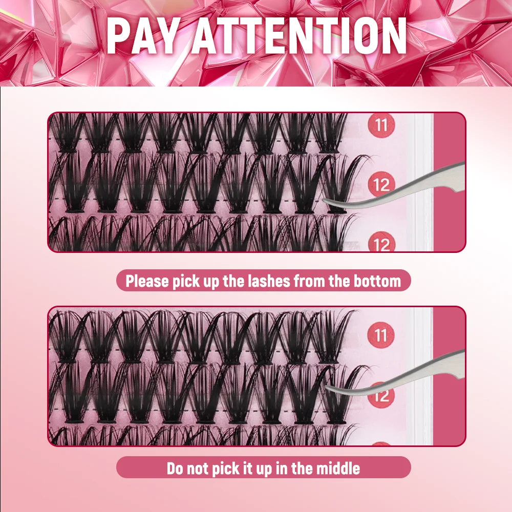 FADVAN Lashes 14 Row 30D+40D Cluster Lashes Upper Lower 0.07 D Mix10-16  Segmented Extens ion DIY