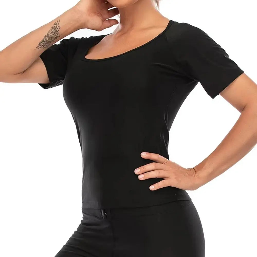 Sweat-resistant Sweat Short Sleeve Fat Burning Compression Fit Shapewear Top Reusable Waist Trainer Workout Compression T-Shirts