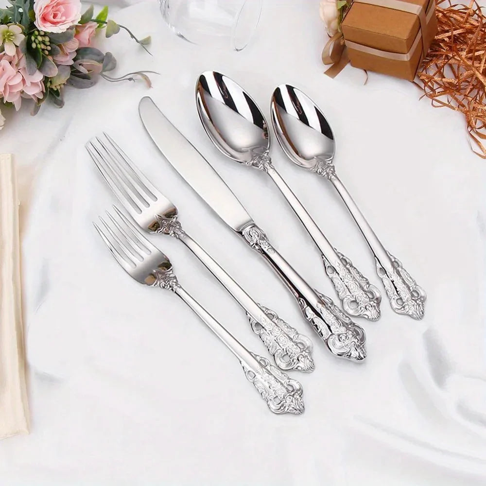 24/30pcs Vintage Cutlery Set Luxury Stainless Steel Flatware Set Forks Knive Spoons Tableware Set Kitchen Utensils