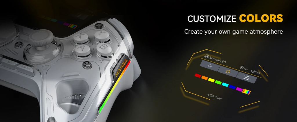 Screen Interactive Wireless Gaming Controller for iOS/Android/Switch/PC  Hall Effect Stick RGB Light 1800mAh with Charging Dock