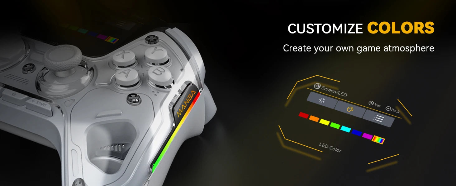 Screen Interactive Wireless Gaming Controller for iOS/Android/Switch/PC  Hall Effect Stick RGB Light 1800mAh with Charging Dock
