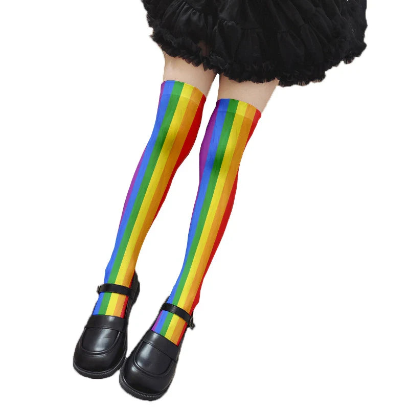 Fun rainbow striped stockings women's sexy fashion multicolor thigh high stockings Harajuku Kawaii girl romantic socks gift