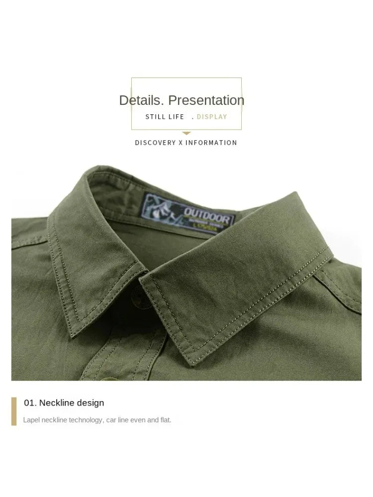 Summer Short Sleeve Shirt Men 100 Cotton Refreshing Breathable Sweat Absorbing Shirt Climbing Work Clothes Pocket Fishing Shirt