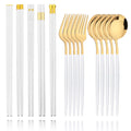 Black Gold Korean Tableware Set 15-20Pcs Luxury Cutlery Set Stainless Steel Dinnerware Knife Fork Spoon Chopsticks Cutlery Set