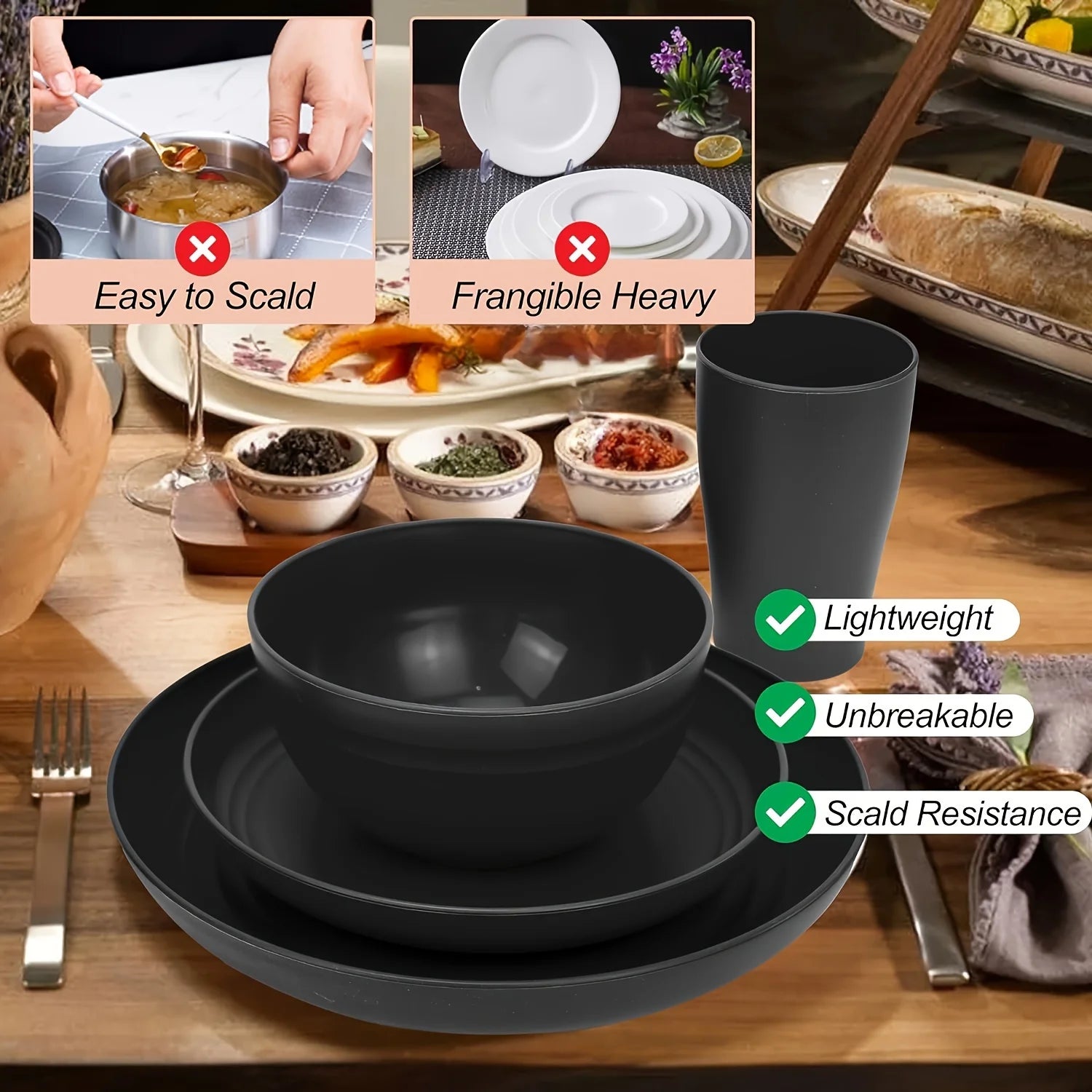 Dinnerware Set 32-Piece, Novelty Rectangle-Shaped Plates, Bowls, and Cups for Family Dinners, Eco-Friendly and Dishwasher Safe