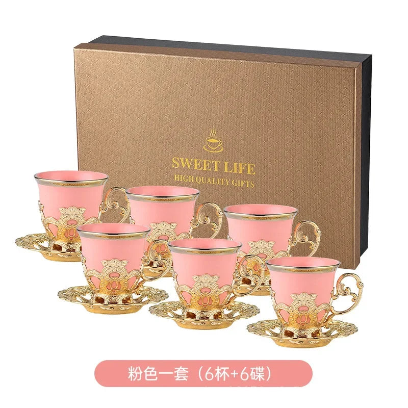 Low cup European style gold rim set cup six cup six plated coffee cup set gift box