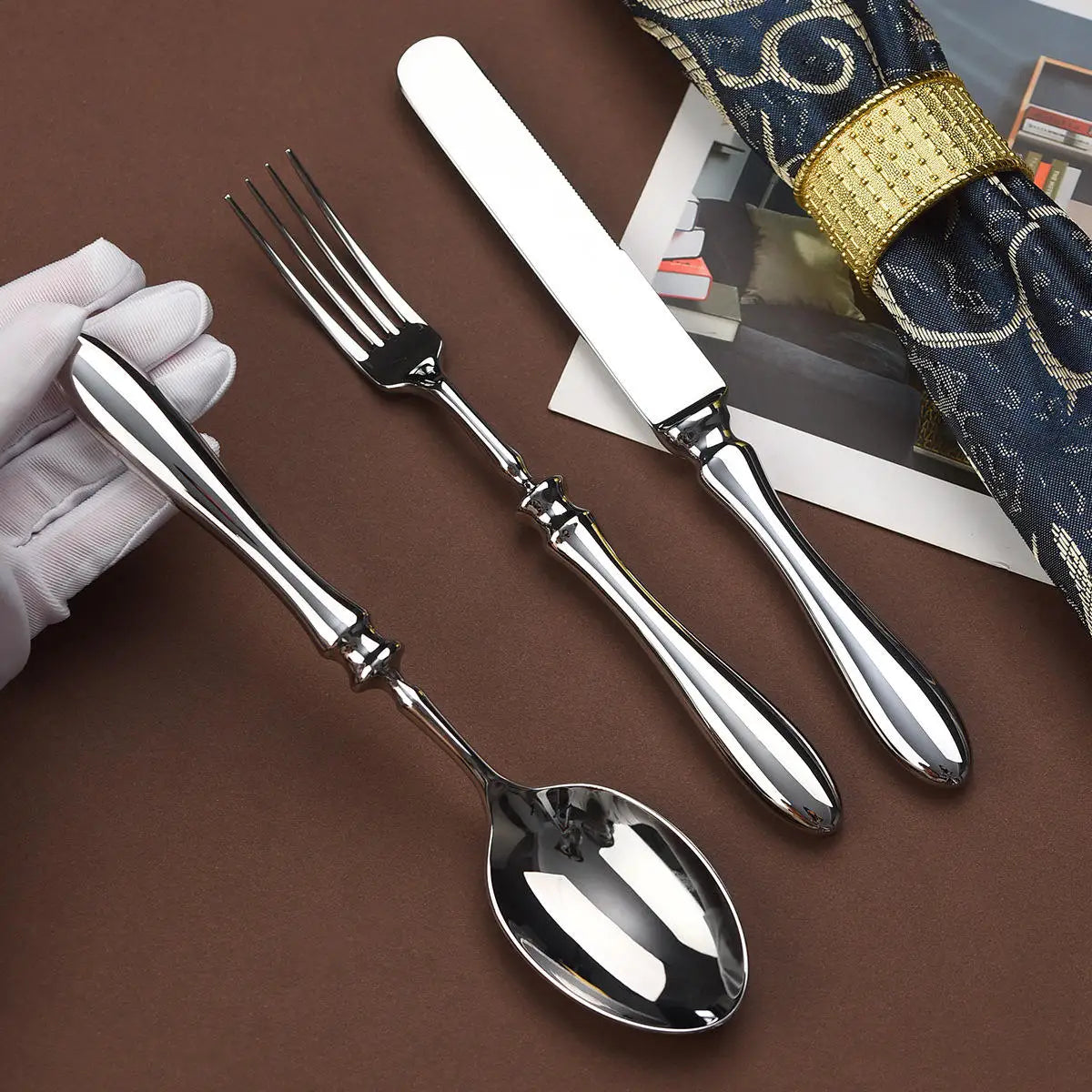 Luxury Gourd Shape Handle Stainless Steel Tableware 5 Pieces Spoons Forks Knives Elegant Cutlery Set