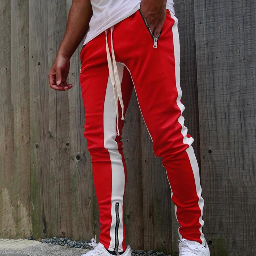Men Sweatpants Drawstring Side Zipper Joggers Pants Skinny Male Trousers Gyms Tracksuits Hip Hop Sportswear Jogging Sport Pants