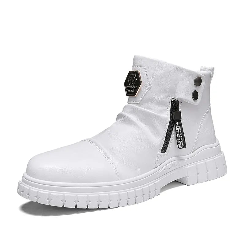 Fashion Mens Ankle Boots British Style High Top Casual Shoes Outdoor Walking Shoes Non-slip Work Boots Comfortable Leather Boots