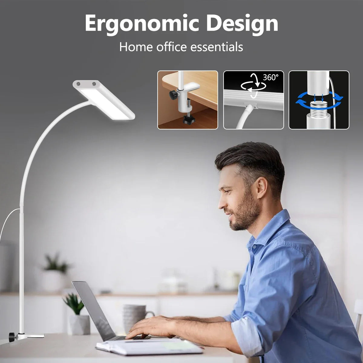 LED Desk Lamp for Office Home, Eye-Caring Desk Light Lamp with Stepless Dimming Adjustable Flexible Gooseneck And Light Color