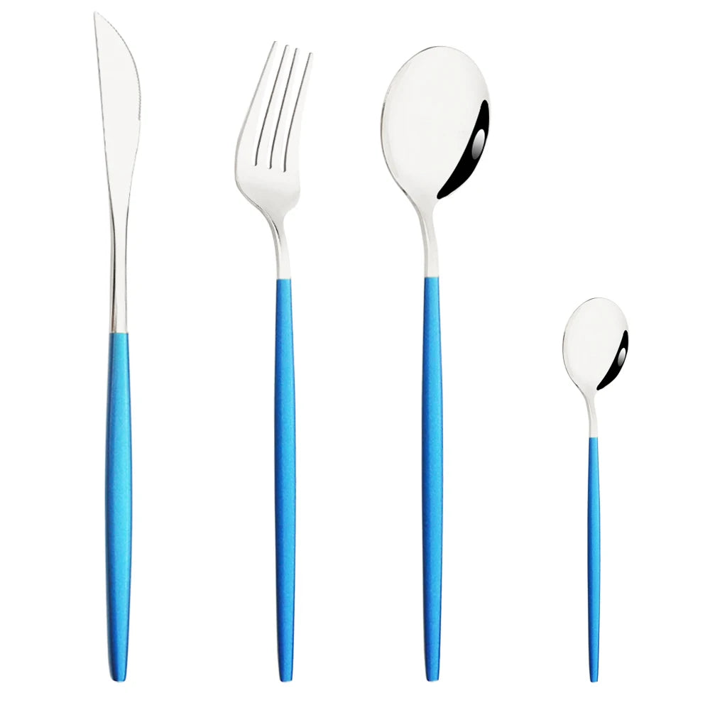 Drmfiy Pink Silver Stainless Steel Dinnerware Set Fork Knife Soup Ice Spoon Cutlery Set Western Flatware Kitchen Silverware Set