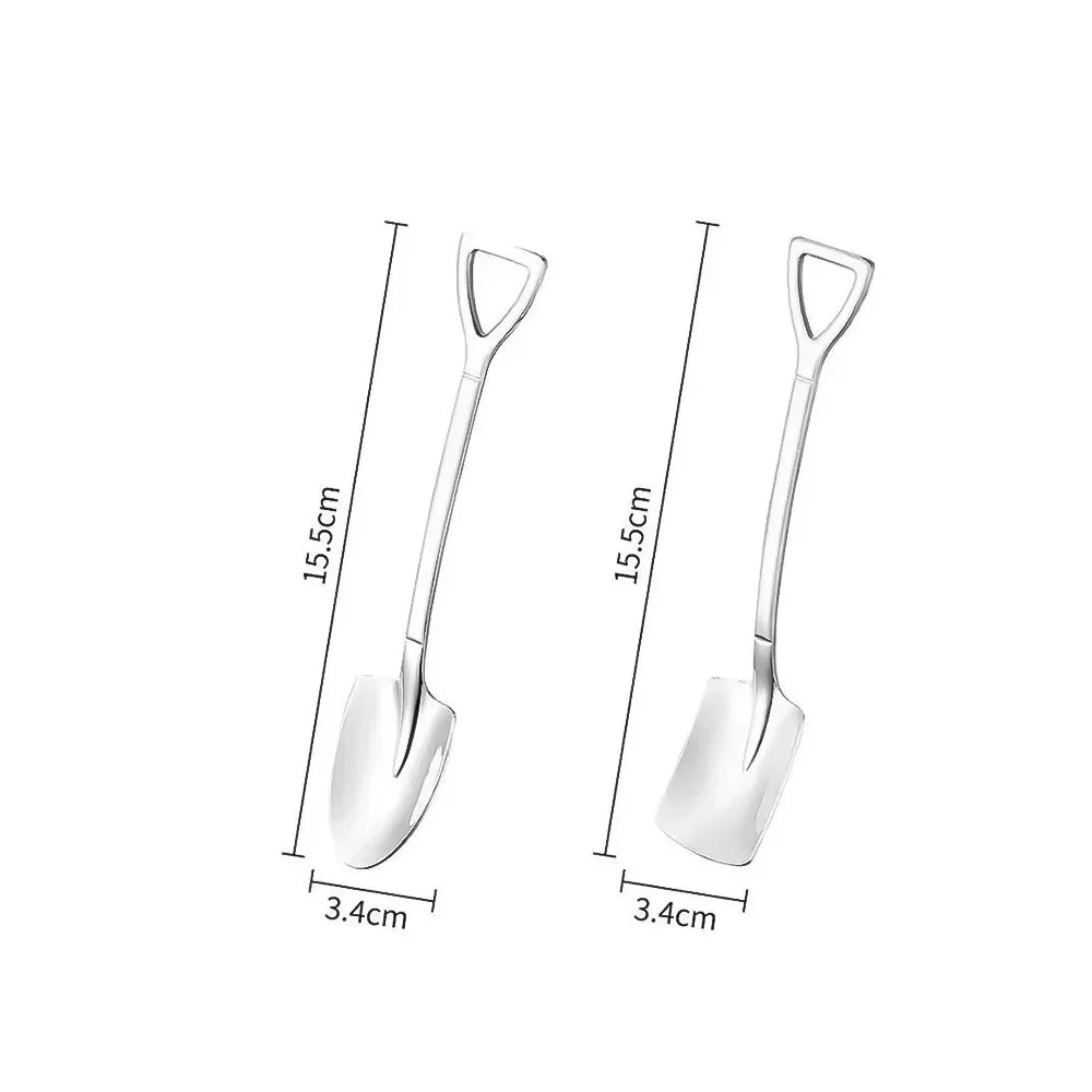 Stainless Steel Shovel Spoons Gold Silver Mini Coffee Teaspoon Fruit Ice Cream Dessert Spoon Scoops Kitchen Tableware Set 20/2Pc