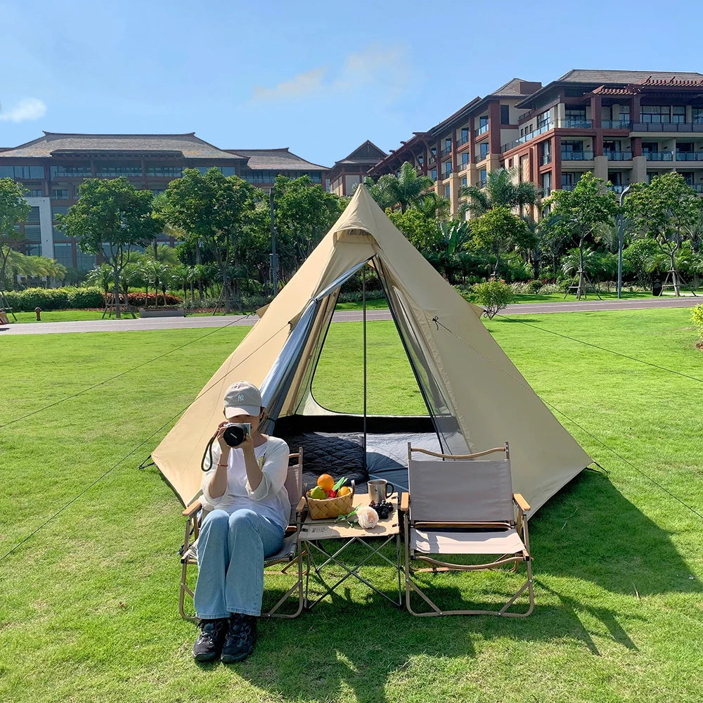 Indian Tent Outdoor Waterproof Tipi Tent 4 Person Yurt Family Mongolian Large Teepee Camping for Adults Pyramid Double Layer