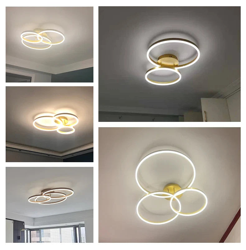 Household Gold Led Chandeliers 3 Circle Bedroom Metal Living Dining Room Lighting Chandelier Brown Glossy Lamp Home Indoor Lamps