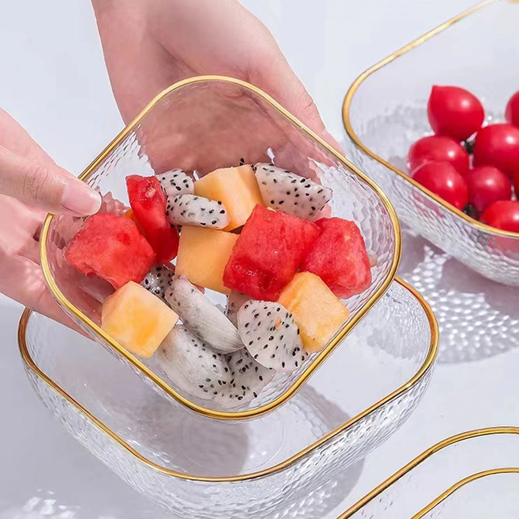 Fashion Fruit Plate Living Room Salad Plate Plastic Tray Home Decoration Golden Edge Stackable Snacks Serving Platter 4pcs/set