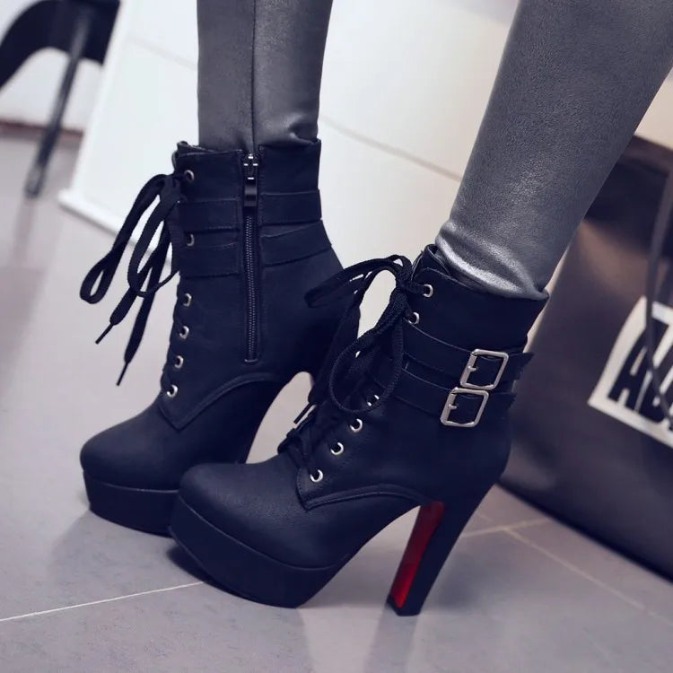 BLXQPYT Big size 33-47 short Boots shoes woman Mujer Fashion Ankle Boots Sexy high Heels Spring Autumn Winter Women Shoes  X-2