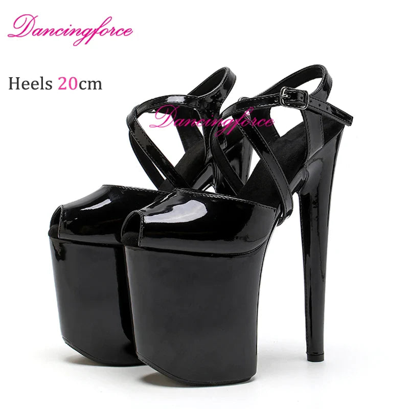8Inches 20cm Shiny Stripper Pole Dance Shoes Sexy Thick Insole Platform High Heels Women Summer Cross Strips Sandals Female