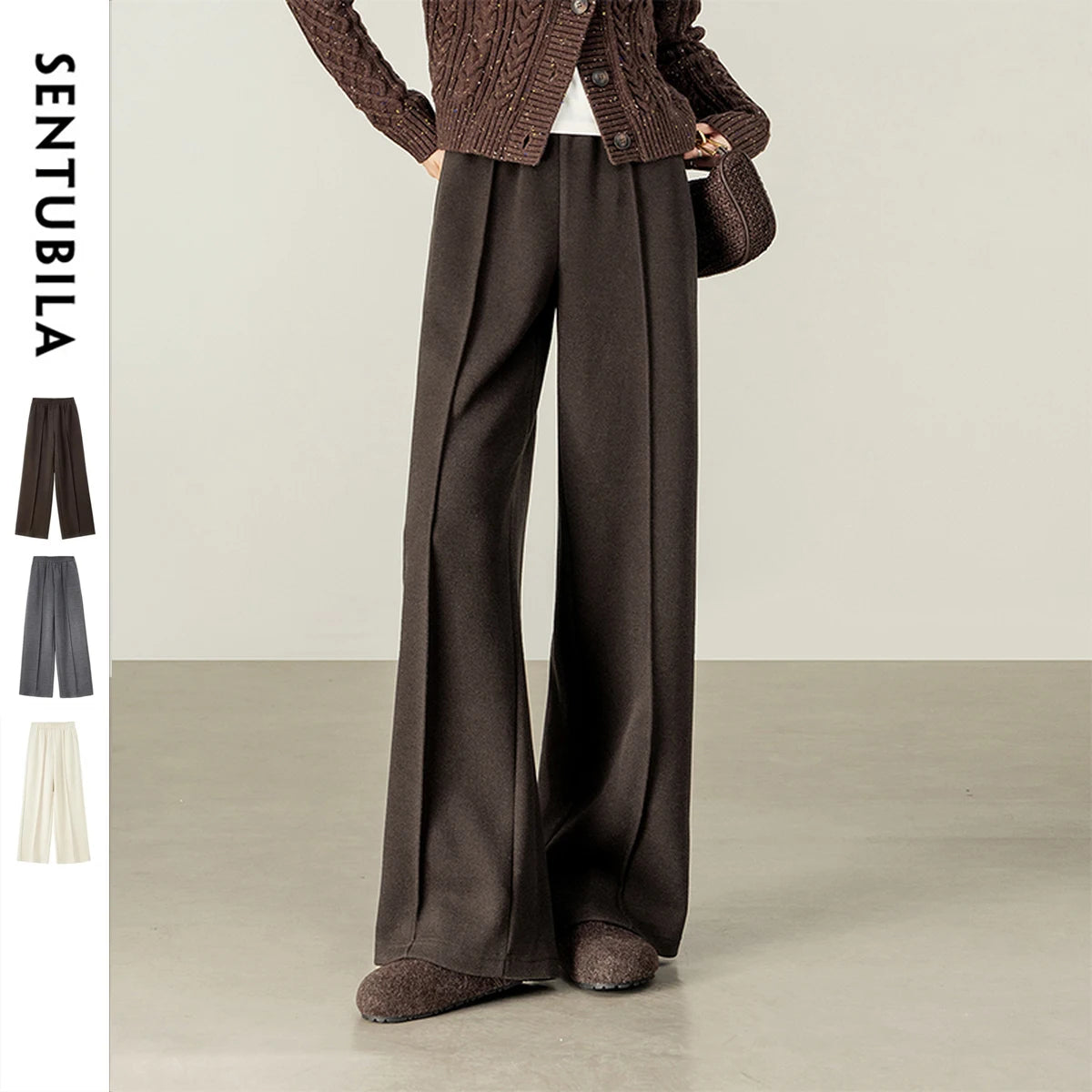 SENTUBILA Knit Sweat Pants for Women 2026 Autumn Winter Acetate Wool Silk Blend Trousers Casual Versatile Bottoms 154K80280