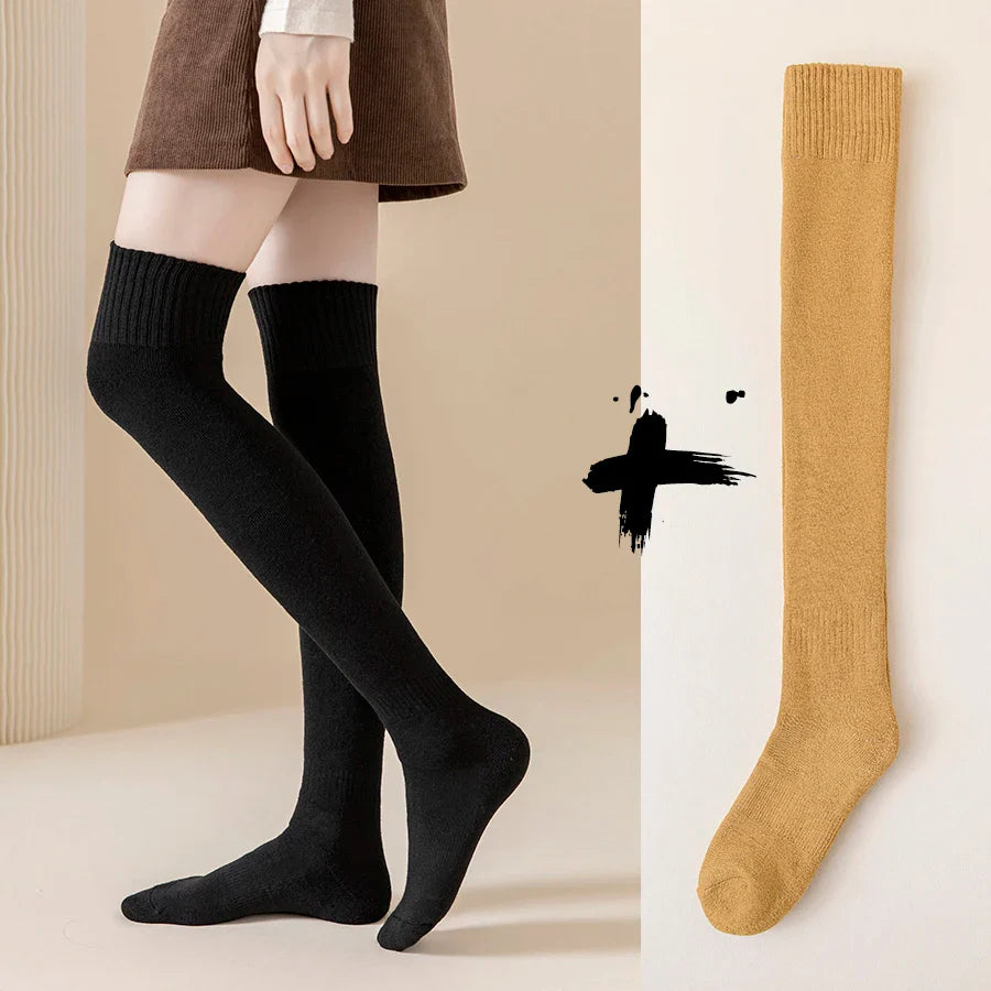 Thick Stockings Socks Women Warm Winter Over Knee High Hold Up Cotton Sexy Slim Ladies Girls Halloween Gift 6 Colors 1 Pairs