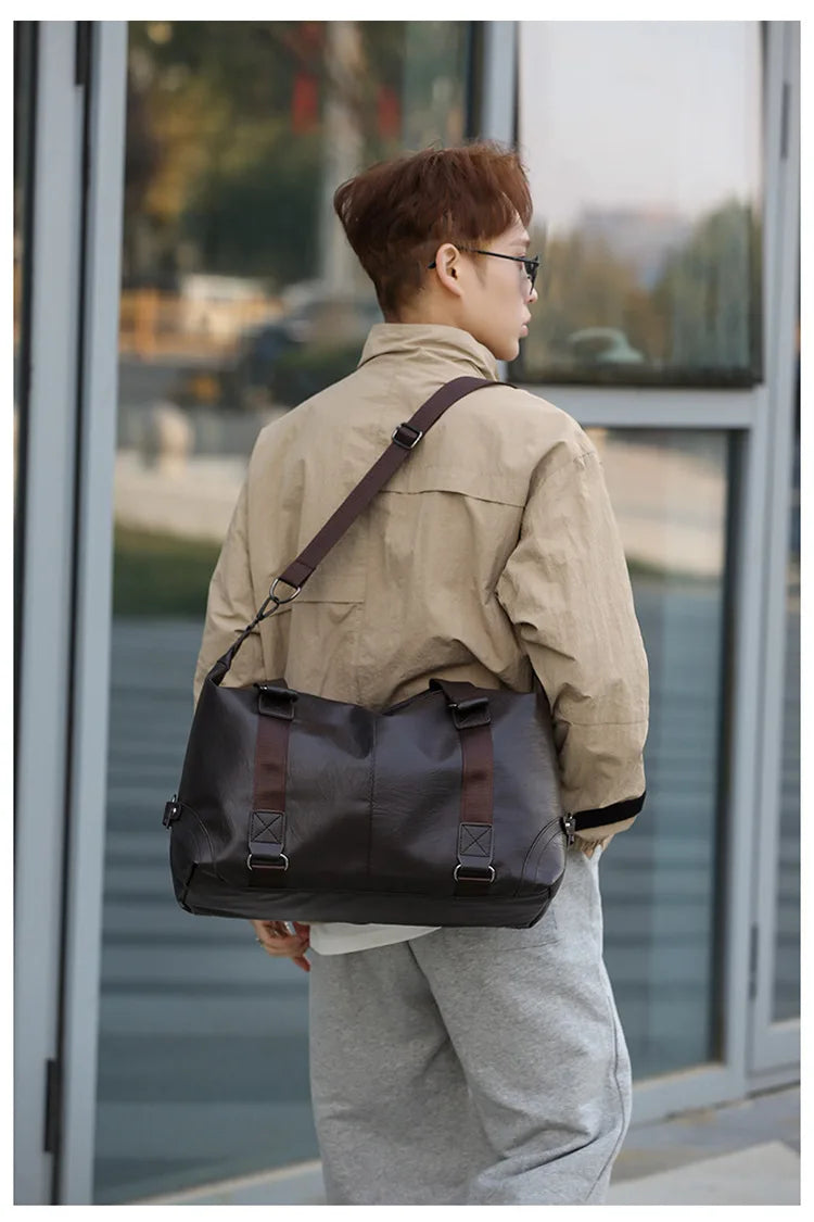 2023 New Men's Business PU Travel Handbag Soft Leather Texture Shoulder Bag Sports TrainingLarge Capacity Handheld Crossbody