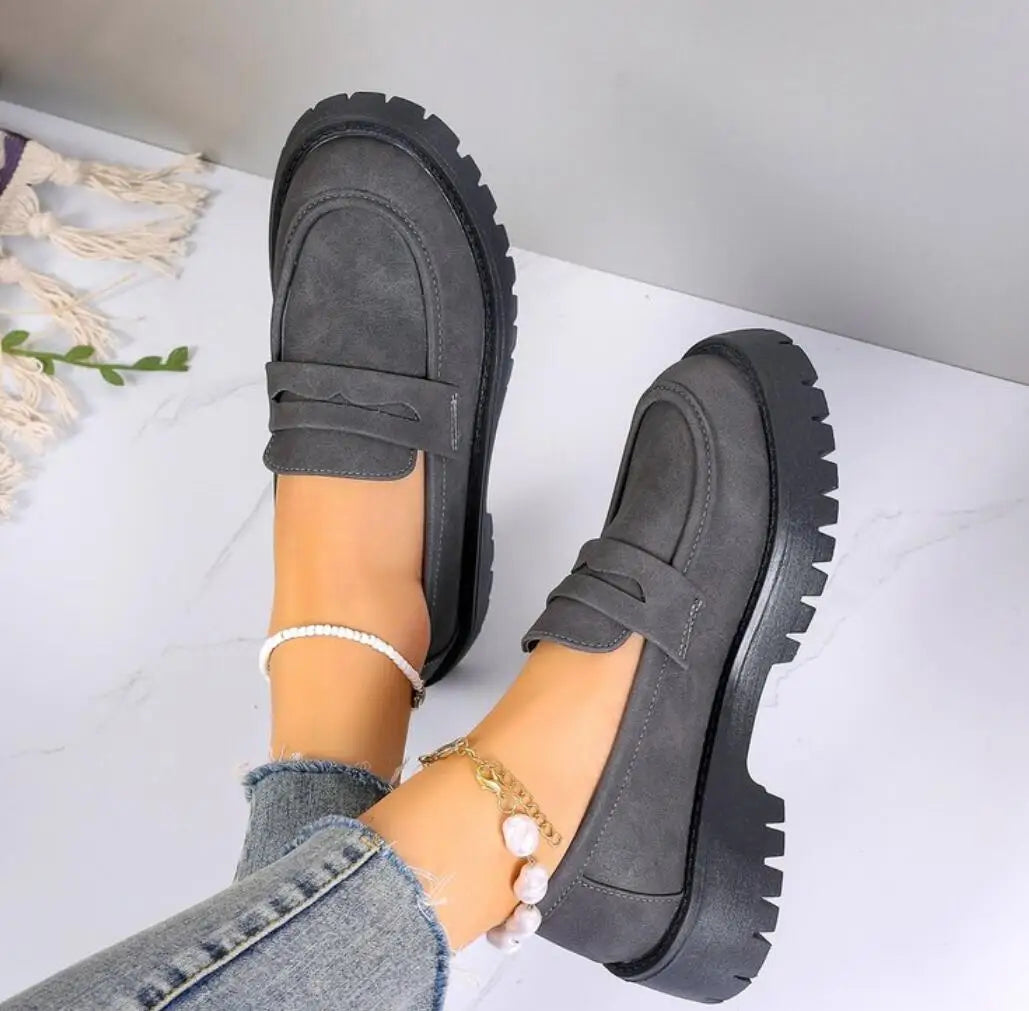 Retro British Style Platform Loafers Women 2024 Plus Size Round Toe Single Shoes Woman Thick Bottom Leather Oxford  Shoes Mujer
