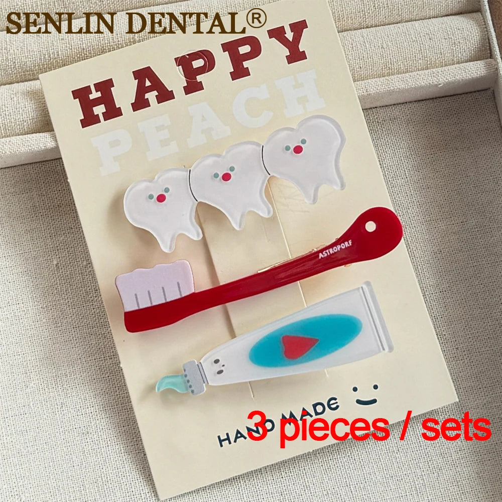 Cartoon Toothbrush Teeth Hair Clip Set Girls Ornaments Dental Decorate Cute Funny Hair Accessories Tooth Clip Dentistry Gift