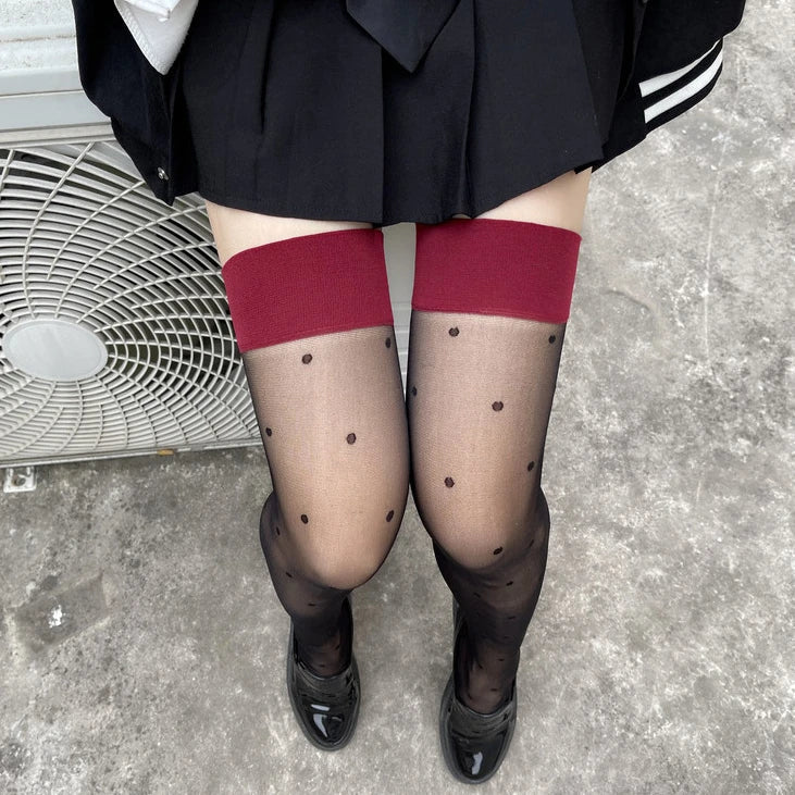 Women's Stockings Dot Printed Transparent Thigh High Stockings Lolita Cute Nylon Stockings for Girls Cosplay Fashion Long Socks