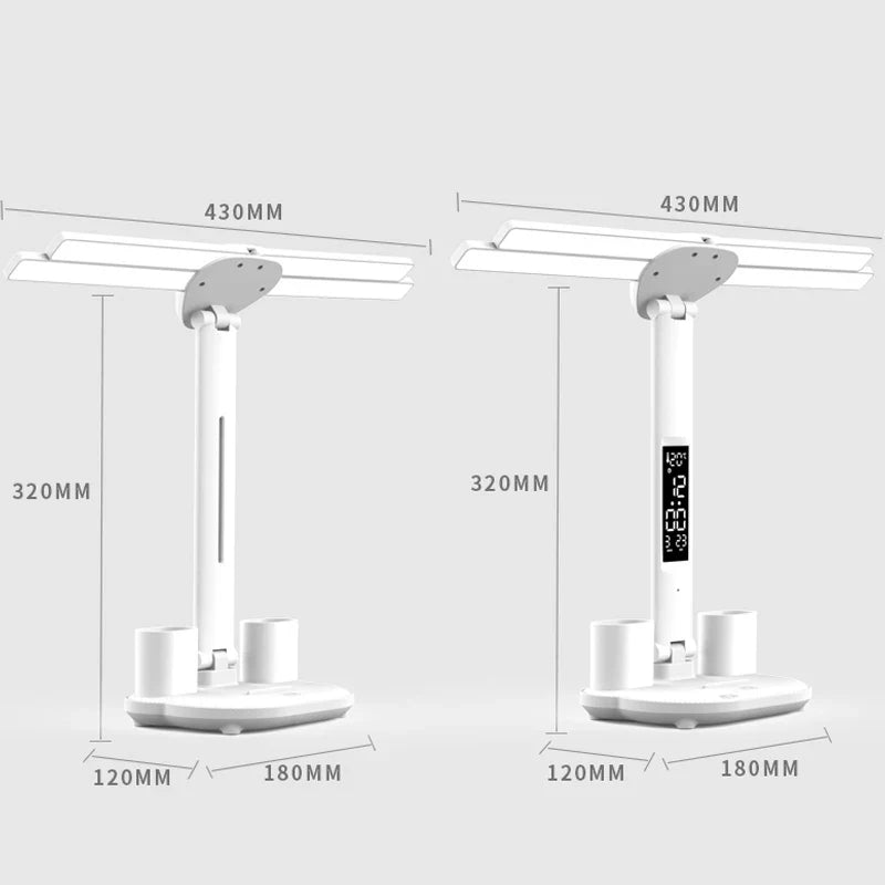 3in1 Multifunction Table Lamp LED Four-headed Folding With Fan Calendar Clock USB Rechargeable Desk light 3 color Reading Lamp