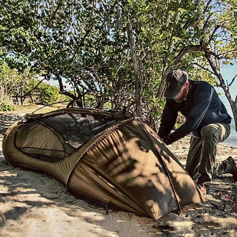 Single Tactical Tent Rainproof Boat Tent Folding Bed UV Protection Portable Outdoor Camping Hiking Mountaineering Gazebo