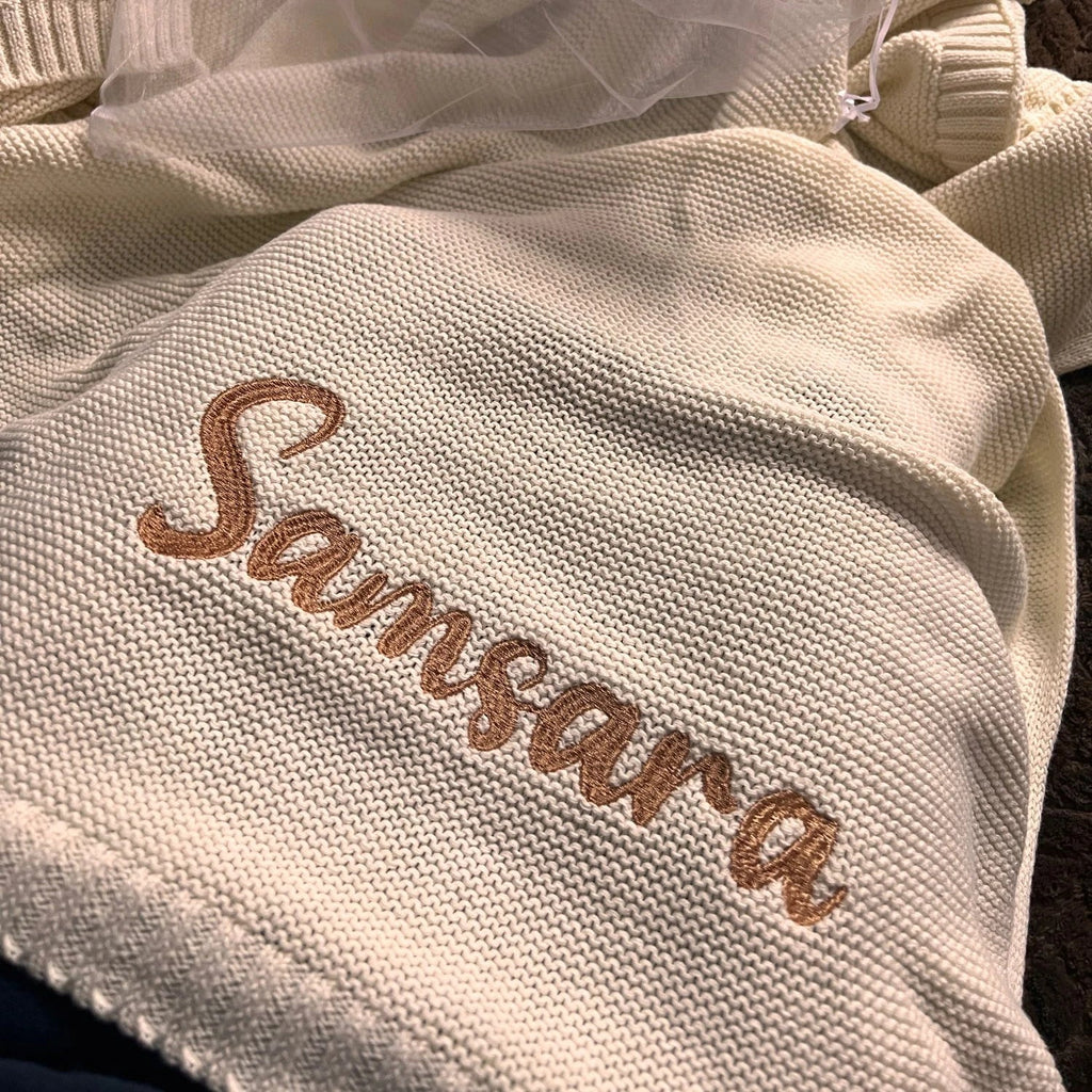 Personalized Name Baby Blanket Embroidered Name Knit Baby Blanket Newborn Gift New Mom Gifts Newborn Baby Girl & Boy Gift