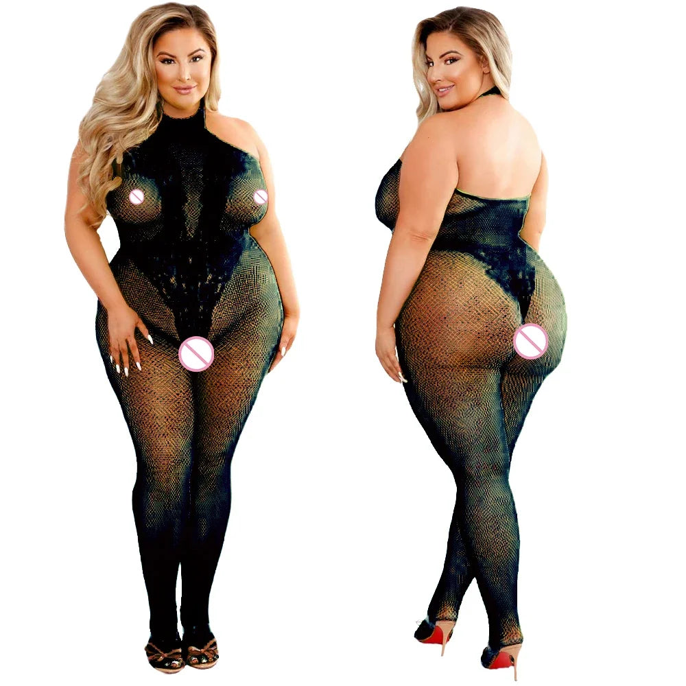 2024 Plus Size Bodystocking Hot Bodysuits For Women Sexy Fishnet Lingerie Babydoll Dress Porno Underwear Mesh Stockings For Sex