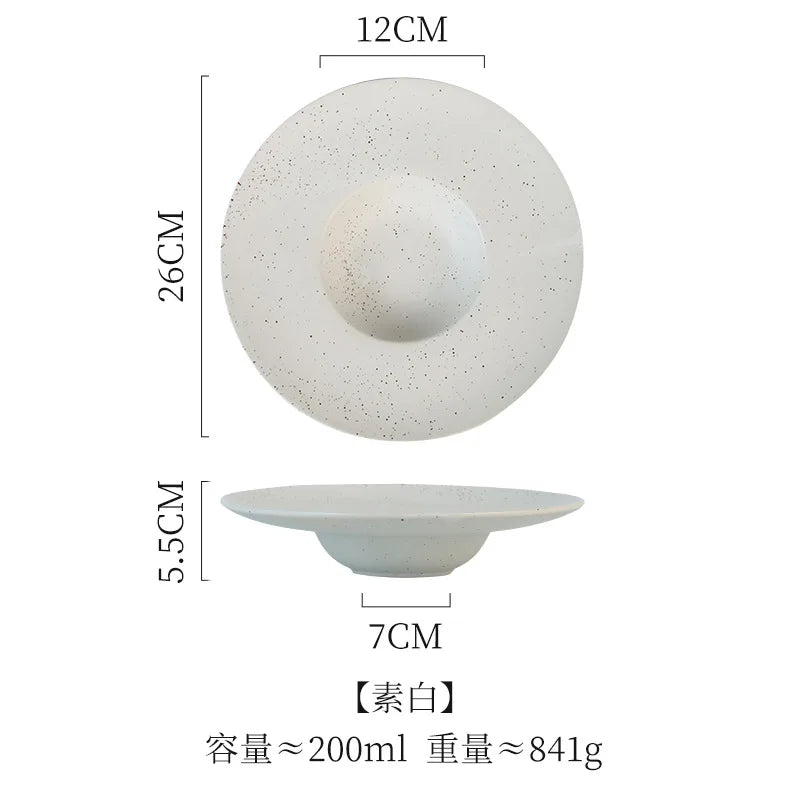 Italian Straw Hat Plate Commercial Italian Noodle Western Salad Plate Japanese Vintage Ceramic Plate UFO Round Deep Soup