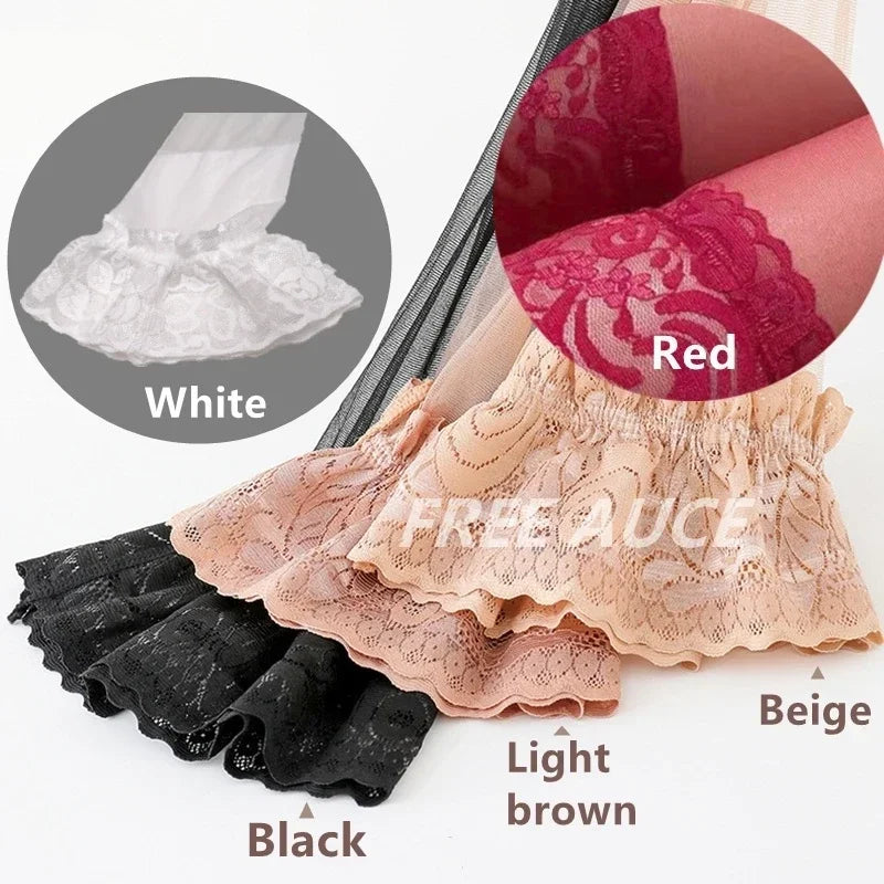 FREEAUCE Women Large Plus Size Stockings with Anti-slip Oversized Lace XXXL Thigh High Sheer Fishnet Black Long Knee Socks
