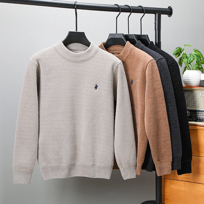 Designer Luxury Brand Men's Knit Pullover Pony Embroidered Sweater Winter British Business Fashion Trend Plush Thicken Menswear