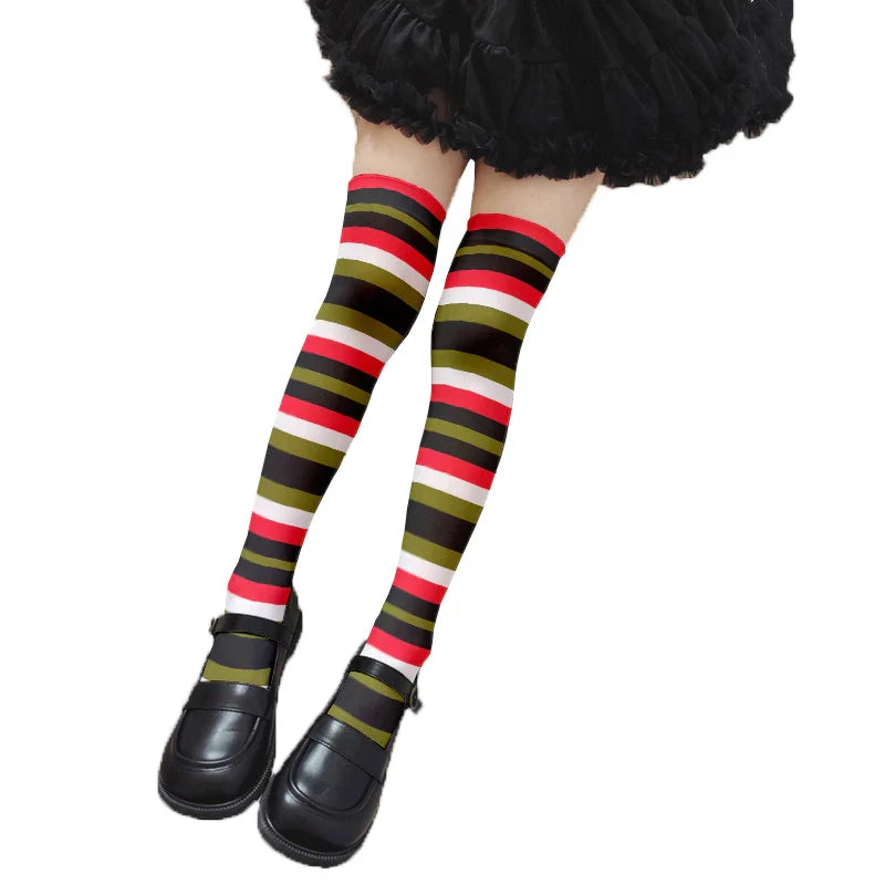 Fun rainbow striped stockings women's sexy fashion multicolor thigh high stockings Harajuku Kawaii girl romantic socks gift