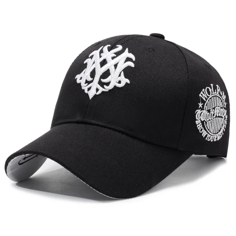 Vintage Gothic Embroidered "NY" Baseball Cap – Adjustable Cotton Snapback Hat for Men Women, Casual Outdoor Sun Hat