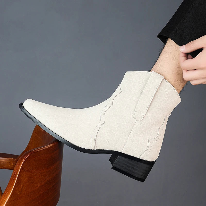 Men High Top Boots Solid Color Comfortable Breathable Fashionable Lightweight High Heeled Business Short Boots