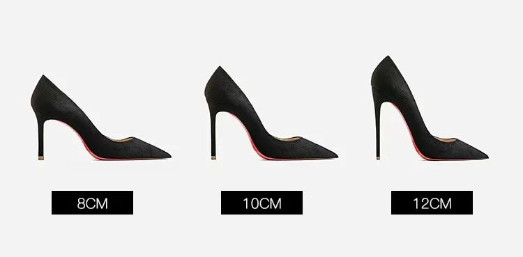 2022 Autumn New Women's High Heels Shoes Sexy Pointed Suede Red Shiny Bottom Pumps Fashionable Temperament Shallow Wedding Shoes